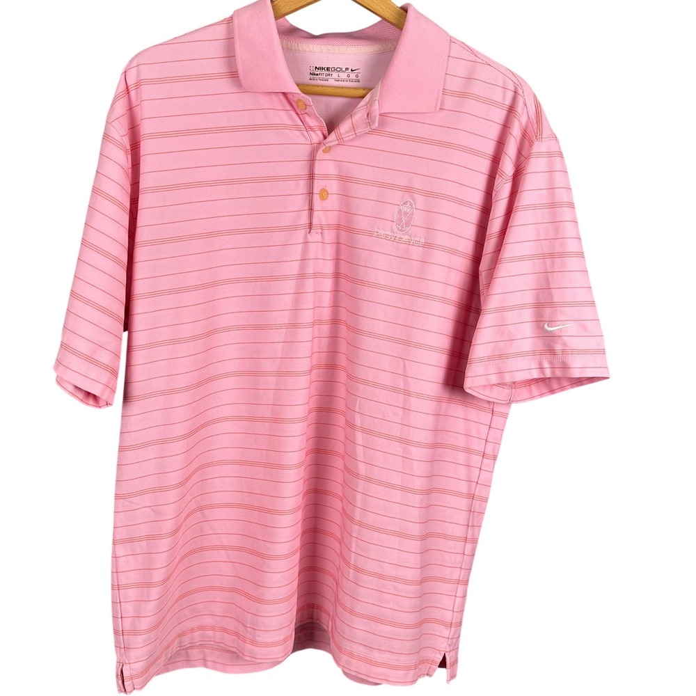 Nike Golf Dri-FIT Pink Striped Polo Shirt Men Large Providence Logo Short Sleeve